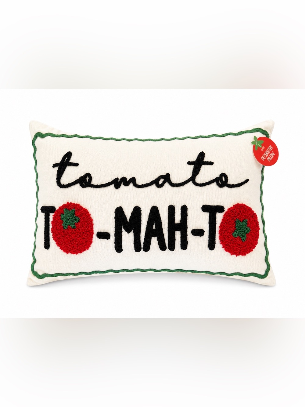 NWT Embroidered Tomato To-mah-to Decorative Pillow with Tomato Motif